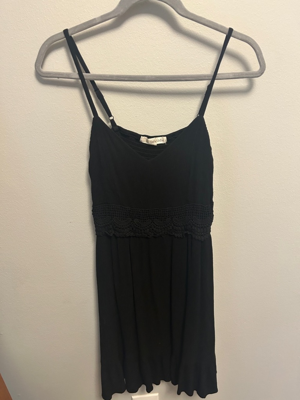 Rewind Black Spaghetti Strap Dress with Crochet Waist